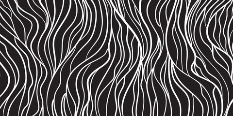 Wavy background. Hand drawn waves. Stripe texture with many lines. Waved pattern. Line art. Black and white illustration