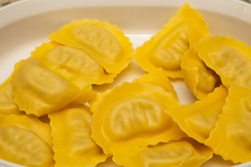 Fresh Ravioli Pasta in a White Casserole