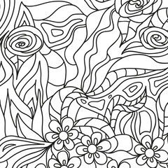 Square intricate pattern. Hand drawn mandala on isolated background. Design for spiritual relaxation for adults. Doodle for work. Black and white illustration for coloring