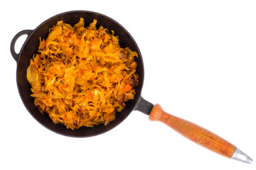Pan with stewed sauerkraut.  Photo
