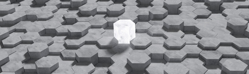 Hexagon shaped concrete blocks wall background. Artwork for comparison of victory or comparison of the competition. Business artwork. 3D illustration.