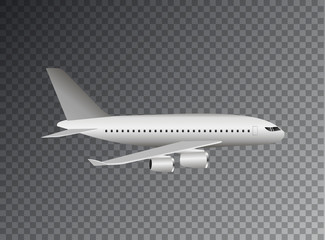 Realistic Airliner in side view on a transparent background.