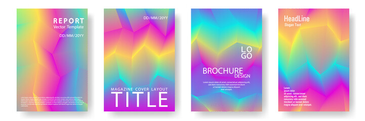Broken lines gradient report cover templates vector set. Halftone texture cover page layouts.