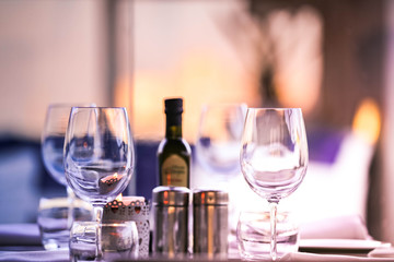 Table setting bottles and glasses