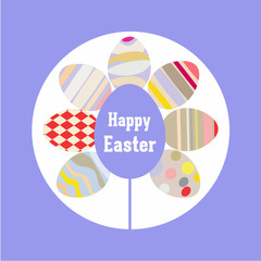 Happy Easter greeting card with colorful eggs . Vector illustration