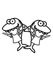 team 2 haie freunde paar crew essen besteck lecker hunger schürze küche chef koch grillen meister cool lustig comic cartoon design gefährlich meer tauchen schwimmen clipart