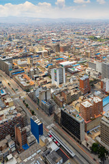 Bogota the Martyrs districts aerial view in a sunny day