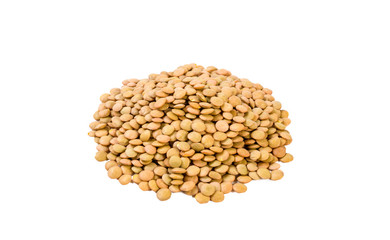 Green lentils heap isolated on white background. nutrition. bio. natural food ingredient.