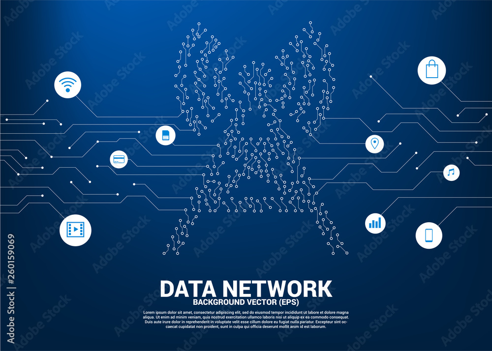 Aufkleber Vector antenna tower icon dot connect line circuit board style mobile data icon. Concept for data transfer of mobile and wi-fi data network.