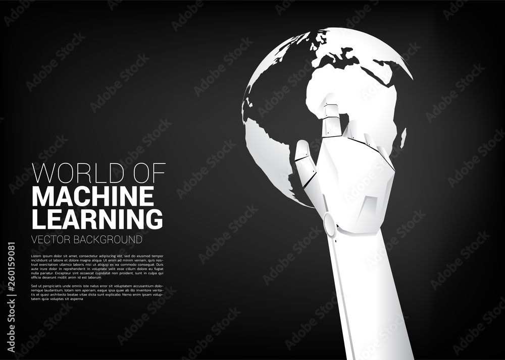 Aufkleber robot hand touch the finger with world globe. business concept for machine learning and a.i artifici