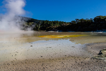 Orange coloured water from Antimony in the park, Wai-O-Tapu, Rotorua, New Zealand