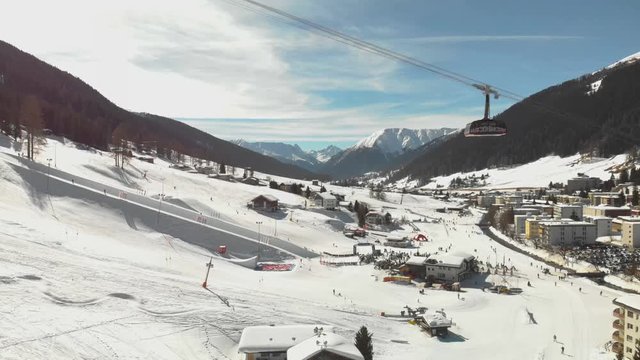 Aerial view of Davos city and Swiss Alps, Grisons, Switzerland