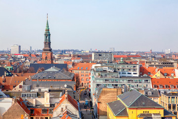 Naklejka na ściany i meble beautiful aerial view of red roofs in Copenhagen