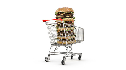 hamburger with shopping cart. 3d rendering