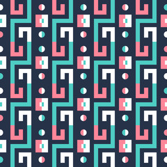 Retro style abstract geometric colored seamless pattern.