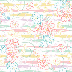 Fototapeta na wymiar Seamless vector floral pattern with hand drawn abstract spring flowers in soft pastel and white colors. Endless background in boho style