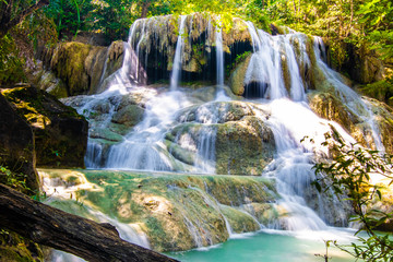Erawan Waterfall in National Park, Thailand,Blue emerald color waterfall