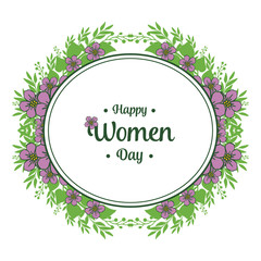 Vector illustration writing happy women day with decor purple wreath frame