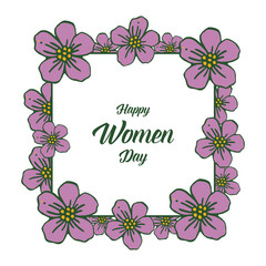 Vector illustration greeting card happy women day with purple flower frames blooms