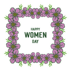 Vector illustration template happy women day with style purple flower frame