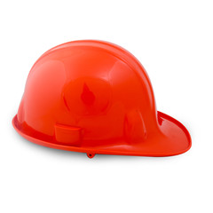 Fototapeta premium orange construction helmet on a white background.