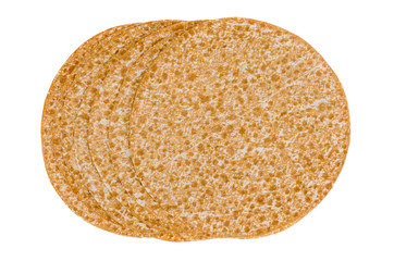 Round thin pitas isolated on white background.