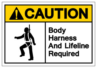 Caution Body Harness and Lifeline required Symbol Sign, Vector Illustration, Isolate On White Background Label. EPS10