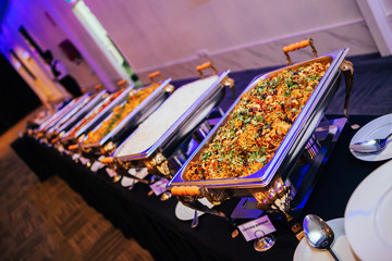 shot of delicious food served in a dinner or wedding reception
