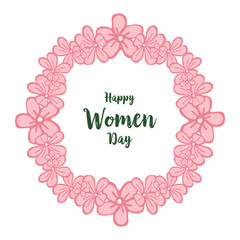Vector illustration crowd of pink flower frames blooms with happy women day cards
