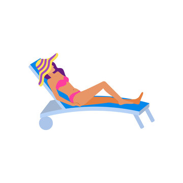 Girl sunbathing on beach flat character