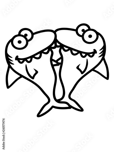 Fototapete Hai Parchen Paar 2 Freunde Team Liebe Handchen Halten Lustig Comic Cartoon Design Gefahrlich Meer Tauchen Schwimmen Clipart Style O Mat