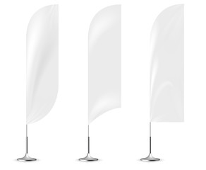 Realistic white banner flags 3d mockup.