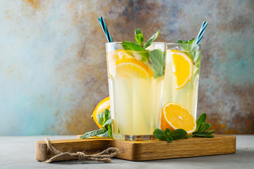 Fototapeta Two glass with lemonade or mojito cocktail. obraz