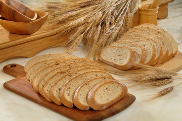 Bread,Plenty of sliced bread background, Bakery and grocery concept. Fresh, healthy sorts of rye...