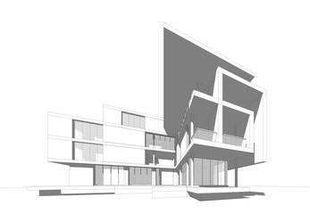Architecture background. Perspective 3d Wireframe of building design and model my own