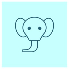 Simple elephant icon in line style with light green blue background.- vector
