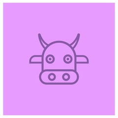 Cow icon in line style on purple background color.- vector