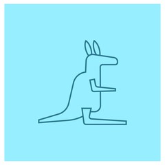 Kangaroo in outline style with light blue background color.- vector