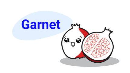 cute red garnet cartoon comic character with smiling face happy emoji kawaii hand drawn style fresh fruit healthy food concept horizontal