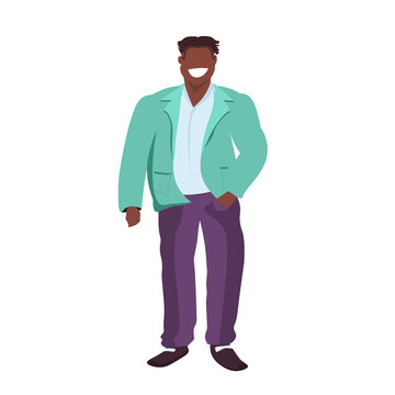 fat obese casual man standing pose smiling overweight african american guy obesity concept male cartoon character full length flat white background