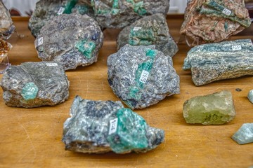 Rough Emerald embedded in Stone at a Rock Shop