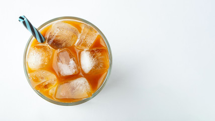 glass of cold coffee on white background.