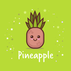 cute pineapple cartoon comic character with smiling face happy emoji kawaii style fresh fruit healthy food concept