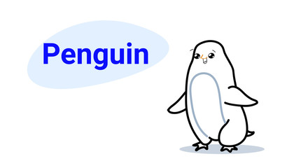 cute little penguin cartoon comic character with smiling face kawaii hand drawn style funny animals for kids concept horizontal