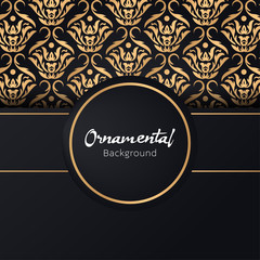 Greeting card invitation with lace and floral ornaments, Gold ornamental pattern