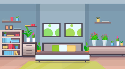 modern apartment empty no people bedroom plants in the interior concept flat horizontal