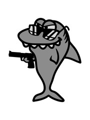 hai gangster verbrecher kriminell dieb räuber pistole böse überfall erschießen waffe cool sonnenbrille lustig comic cartoon design gefährlich meer tauchen schwimmen clipart