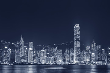 Fototapeta na wymiar Panorama of Victoria Harbor of Hong Kong city at night
