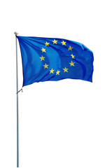 European Union flag on a flag pole isolated on white background