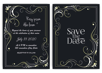 Wedding invitation card Floral hand drawn frame .